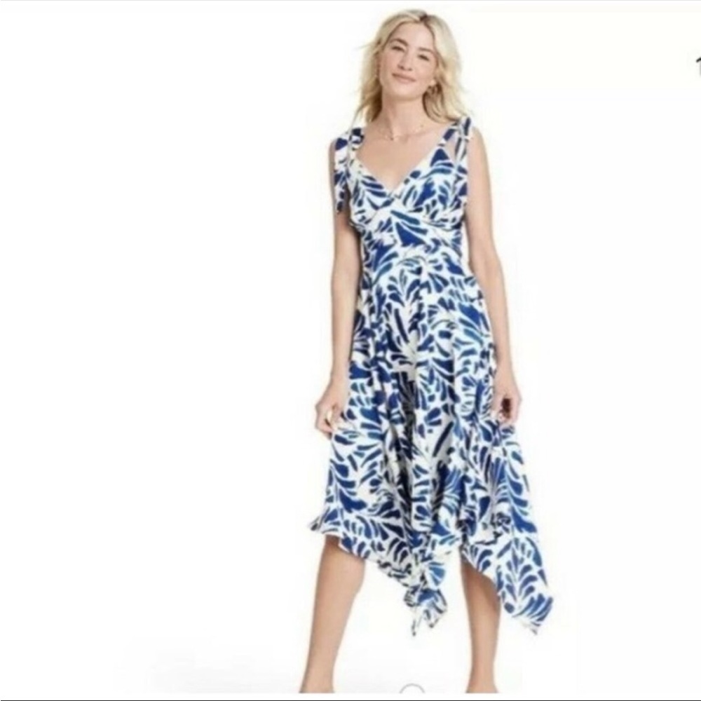 Alexis for Target Botanical Tie Strap Asymmetrical Hem Dress Blue S